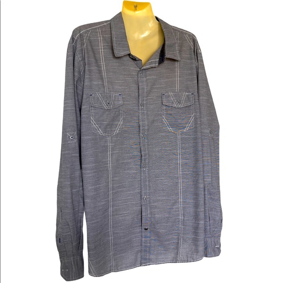 Drill Clothing Company NYC Shirt Button Front Long Sleeve Roll Tab Sleeves Gray - Picture 9 of 9